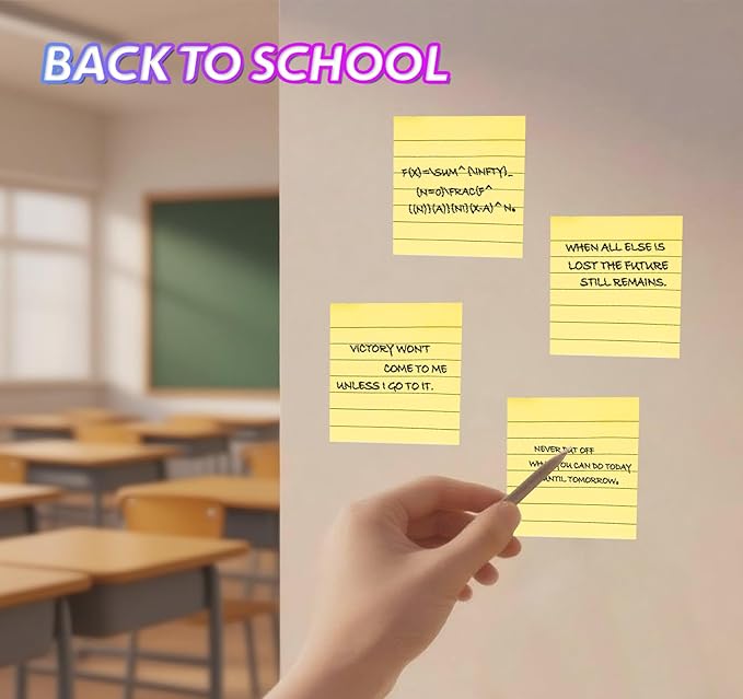 10 Pack Lined Sticky Notes 3x3 Inch 800 Sheets Yellow Self-Stick Note Pads, Sticky Notes with Lines Super Sticky Easy Remove for School Office Meeting