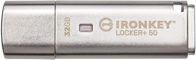 Kingston Ironkey Locker+ 50 32GB Encrypted USB Flash Drive | USB 3.2 Gen 1 | XTS-AES Protection | Multi-Password Security Options | Automatic Cloud Backup | Metal Casing | IKLP50/32GB,Silver