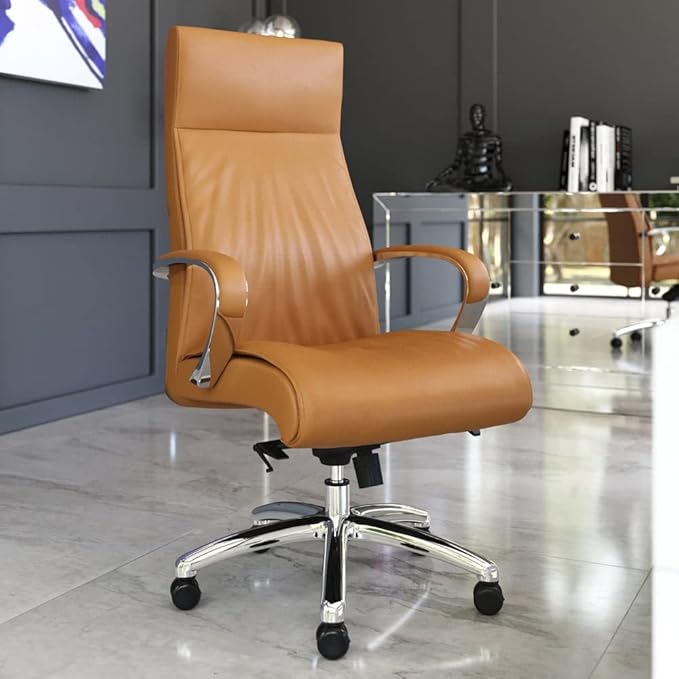 ZURI Forbes Genuine Leather Aluminum Base High Back Executive Chair - Tan