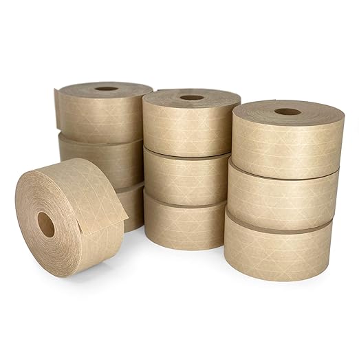 IDL Packaging 2.83" x 450 feet Reinforced Water-Activated Kraft Gummed Tape 30lb Thickness (Pack of 10) - Secure Paper Packing Tape for Secure Carton Sealing - Heavy-Duty for All Conditions, Brown
