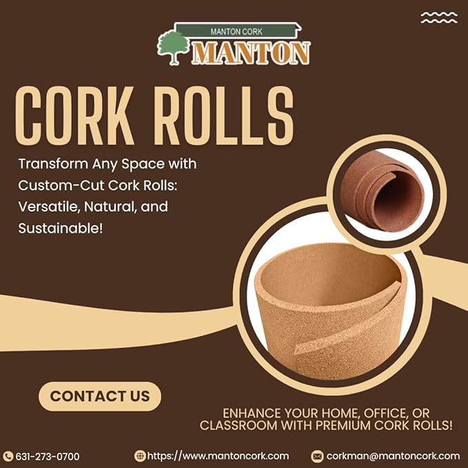 Manton Cork Premium Cork Roll - 4' x 8' x 3/8", 100% Natural Facing Grade Material for Bulletin Boards, Decorative Photo and Message Push Pin Displays - Perfect for Home, School, and Office