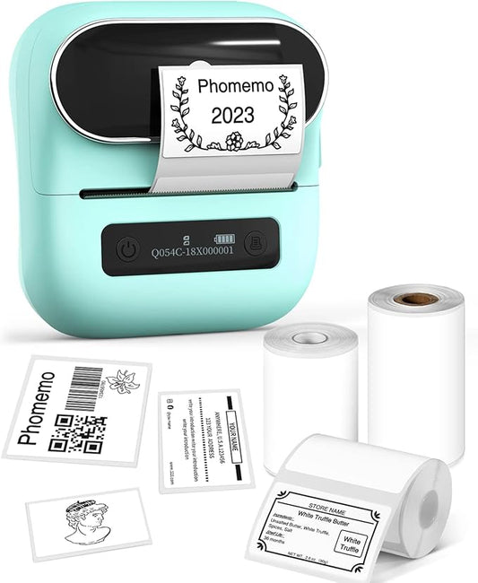 Phomemo Label Maker, M220 Thermal Label Printer, Portable Bluetooth Wireless Inkless 3 Inch Barcode Printer, Great for Home, School & Office, Compatible with Phone, PC, with 3 Label