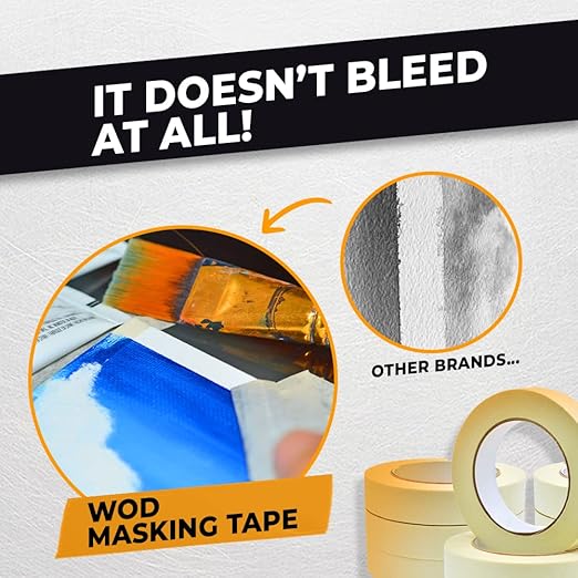 WOD MT5 Utility Grade Masking Tape, 2 inch x 60 yds. (Pack of 24) for Home or Office air-Dry Painting, Labeling, & Packing. Leaves no Residue