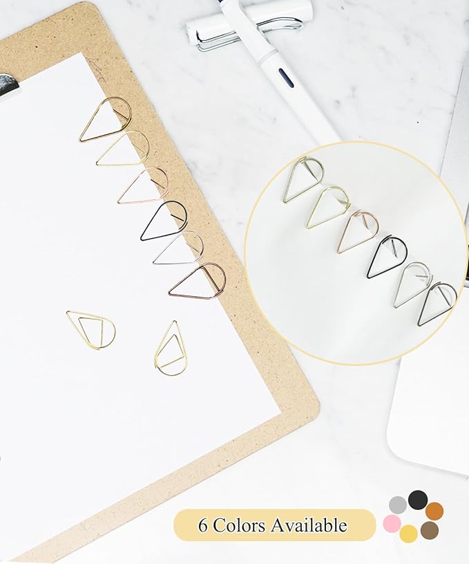 200 Pcs Teardrop Paper Clips Bulk,Stainless Steel Rust-Resistant Paperclips for Wedding Invitations, 3X Stronger Hold with Mirror Polish(Rose Gold + Gold, 1inch)