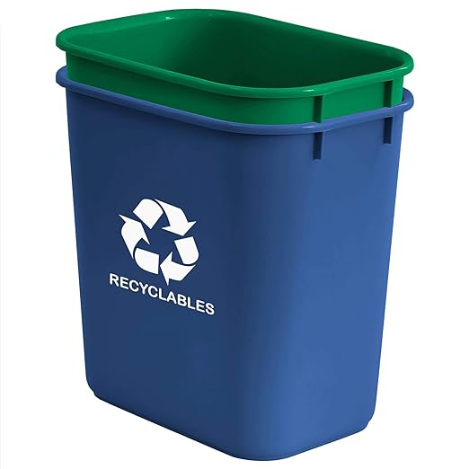 Acrimet Wastebasket Bin for Recycling and Waste, 6.75 Gallon/ 27 Quart/ 24 Liter (Plastic) (Green and Blue) (Set of 2)