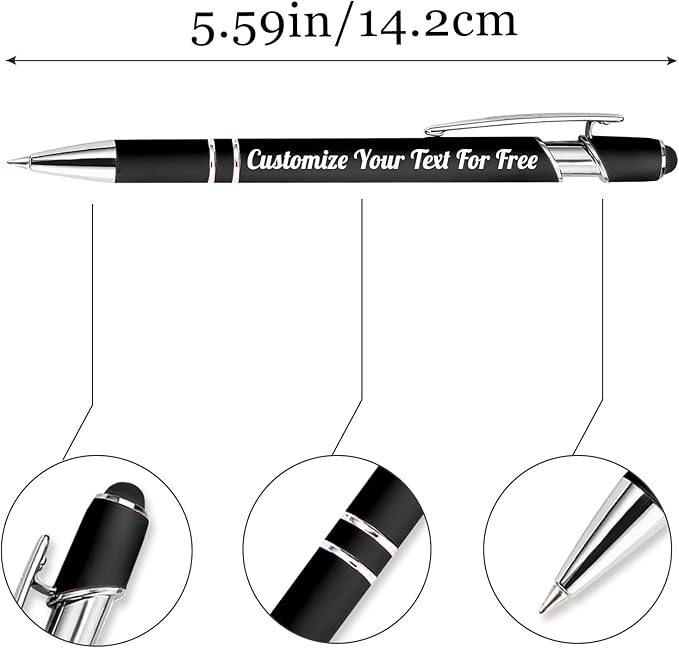 Max 500 Pcs Personalized Pens Bulk, Custom Pens with Free Engraving, Customized Stylus Tip Ballpoint Pen with Your Name Massage Text for School Office Business Graduation Anniversaries-10 Packs