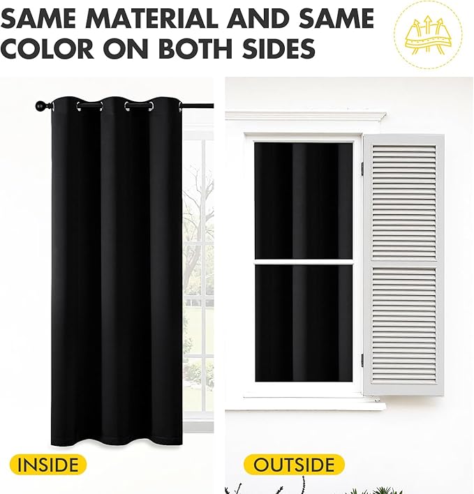 MIULEE Black Blackout Curtains for Bedroom Living Room 84 Inches Long 2 Panels, Thermal Insulated Room Darkening Drapes Solid Grommet Top Noise Reduction Light Blocking Halloween Window Treatments