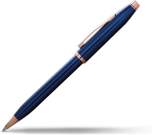 Cross Century II Refillable Ballpoint Pen Presented in a Luxury Gift Box - Medium Point, Black Ink, Translucent Cobalt Blue & Rose Gold