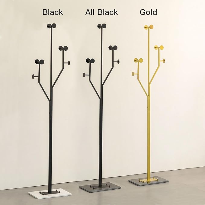 Freestanding Coat Rack Tree-shaped Metal Coat Tree with Heavy Duty Marble Base Corner Clothing Rack for Bedroom Entryway Hallway 14.96 x 10.24 x 68.9 Inches (Black)