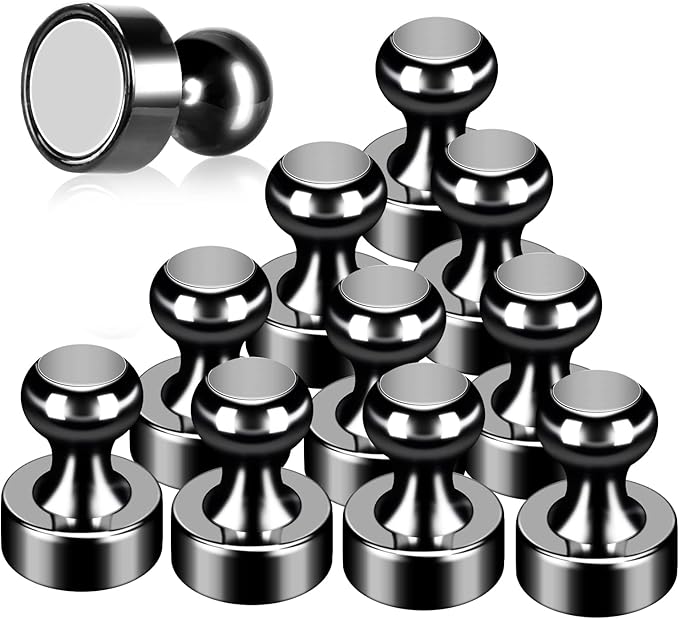 12Pack Fridge Magnets Black,Metal Refrigerator Magnet, Strong Push Pin Magnets for Whiteboard, Refrigerator, Dry Erase Board, Map, Locker Accessories, Office Accessories, Kitchen Accessories