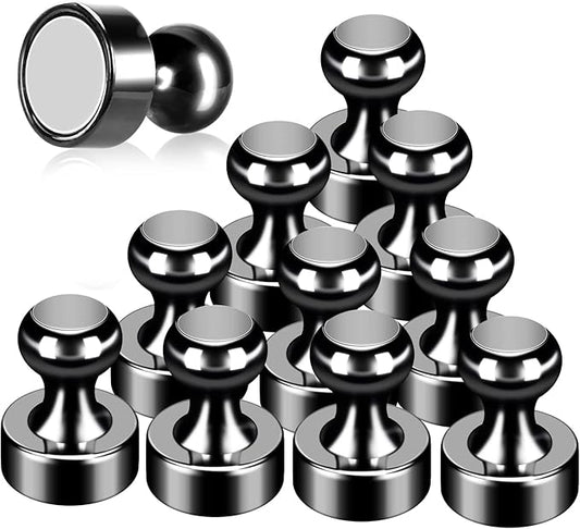 12Pack Fridge Magnets Black,Metal Refrigerator Magnet, Strong Push Pin Magnets for Whiteboard, Refrigerator, Dry Erase Board, Map, Locker Accessories, Office Accessories, Kitchen Accessories
