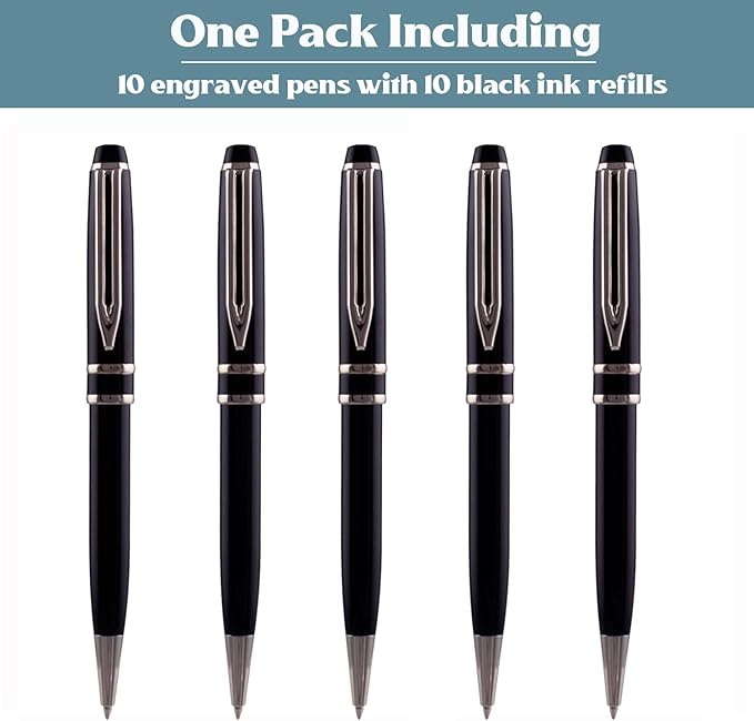 Ancolo Personalized Ballpoint Pens - Executive Writing Pen with 10 Black Ink Refill Engraved with Your Message Name on the Pens Gift Set for Man/Women/Writers/Collection/Journalist