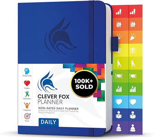 Clever Fox Daily Planner – Undated Planning Notebook with Hourly Schedule & To-Do List – Personal Day Task & Work Organizer, 6 Months (Royal Blue)