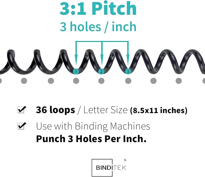 Binditek 60 Pack Plastic Spiral Binding Coils, Multi Size (8mm, 10mm, 11mm, 14mm, 16mm), 3:1 Pitch, 36-Loop, for Lettersize, for Students and Coworkers