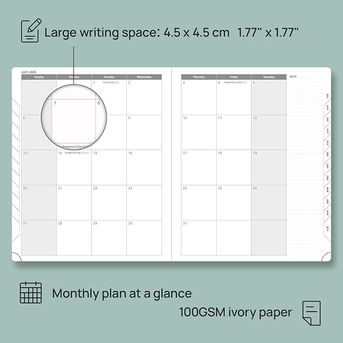 POPRUN Planner 2025-2026 Weekly Notebook (Large 8.5''x 10.5'') Academic Calendar (JUL.25 - JUN.26) Appointment Book with Monthly Tabs, Leather Soft Cover, Inner Pocket, 100 GSM - Black