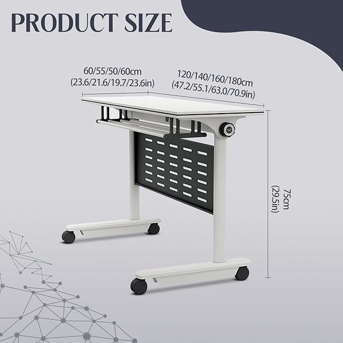 6Pack Conference Room Table, Folding Conference Table for Office Classroom, Mobile Training Tables with Casters Silent Wheels, Large Rectangular Convertible Modular Seminar Tables (L47.2in)