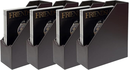 UnionBasic Magazine File Holder - Office Leatherette Desktop Document File Folder Journals Organizer Racks, Coffee, Set of 4