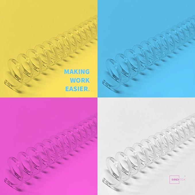 Binditek 50 Pack Plastic Spiral Binding Coils, 12mm(1/2"), 90 Sheet Capacity, 4:1 Pitch, Clear, 48Loops, for Letter Size, for Students and Coworkers