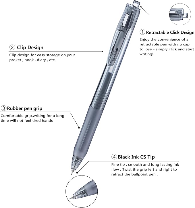 Aozora Black Gel Pens Fine Point Smooth Writing Pens 100 Pack Retractable Black Ink Pens 0.5mm Quick Dry Office School Supplies (Black-100pack)