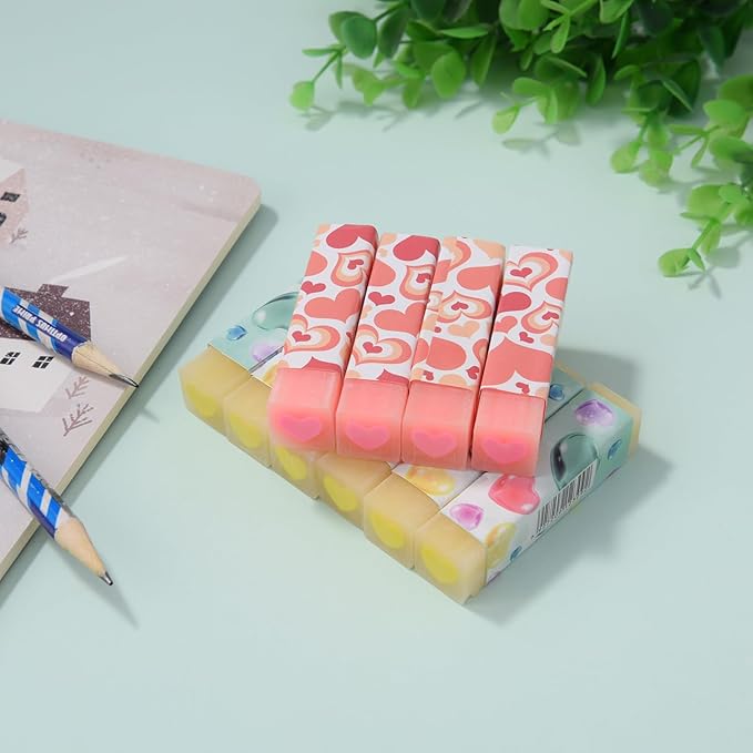 16 Pack Heart Erasers, Kawaii Jelly Erasers for Kids, Red