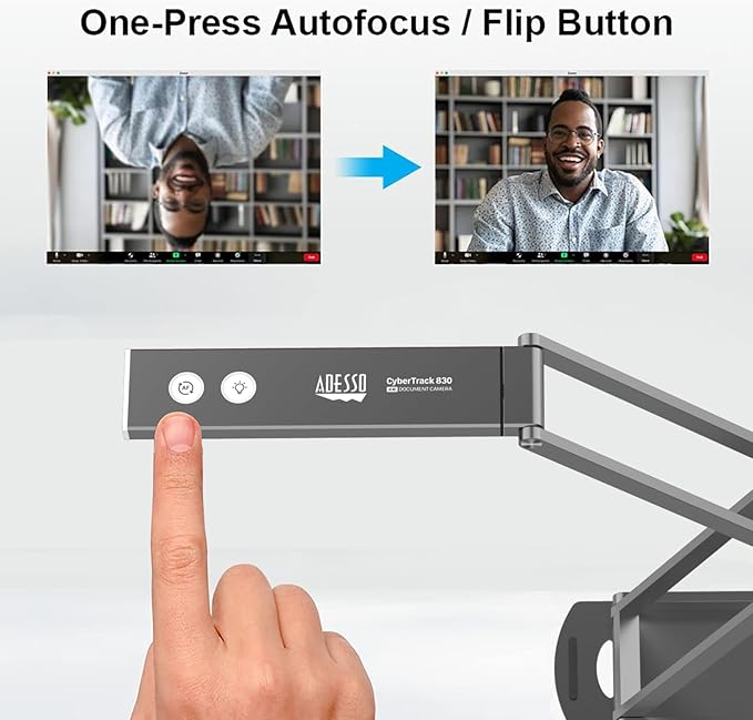 Adesso 4K Ultra HD 8MP USB Document Camera & Webcam with Built-in Microphone, LED Light, Autofocus, Multi-Jointed Design, Folding for Live Demo, Web Conferencing, Distance Learning, Remote Teaching