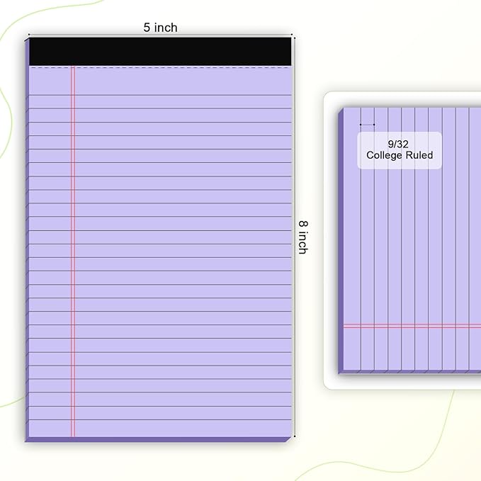 5pcs Colored Note Pads 5x8 College Ruled Small Legal Pads Paper Notepads 5 Pack Study Back Writing Pads 5 x 8 Paper Pads Perforated Narrow Ruled Pads of Paper