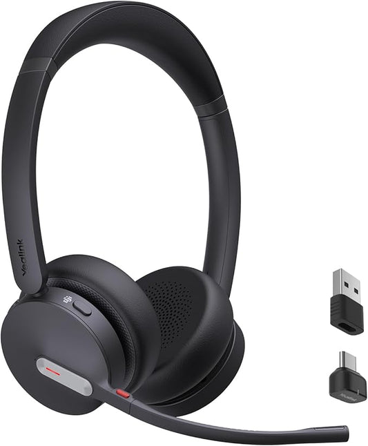 Yealink BH70 Wireless Bluetooth Headset with Microphone for Work, up to 35h Talking Battery Life, 3-Mic, 147g Lightweight Microsoft Teams Certified Headphone for Open Office, USB-C to A