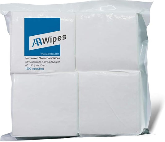 AAwipes Cleanroom Wipers 4x 4 (1200 Pcs, Cellulose/Polyester Blend, Grade A, 68GSM) Lint Free Wipes 4" x 4" for Lab, Electronics, Pharmaceutical, Printing and Semiconductor Industries