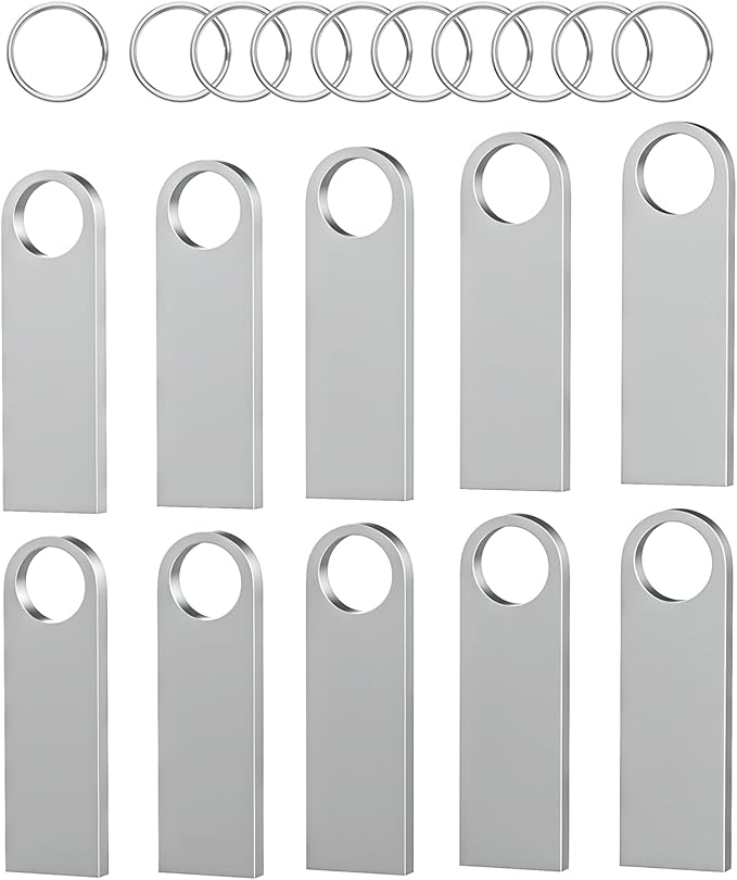 ABLAZE 16GB Flash Drive 10 Pack, Metal USB 2.0 Thumb Drives with Keychains USB Sticks Pendrives (Sliver)