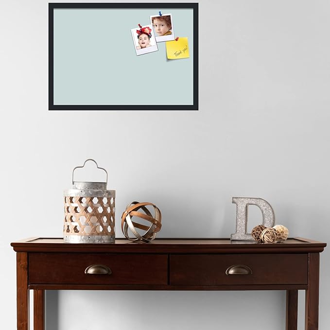 PinPix 26x18 Inch Cork Bulletin Board. This Decorative Framed Pin Board Comes with Soft Blue Design and a Satin Black Frame. Ideal for Home Office Decor or Message Board (PinPix-1814)