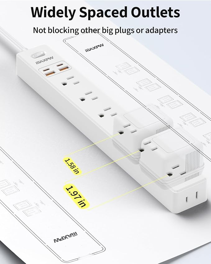 2 Pack Power Strip Surge Protector - 7 Outlets 4 USB Ports (2 USB C), 6 Ft Ultra Thin Flat Plug Extension Cord, 1875W/15A, 1700 Joules, Wall Mount for Home Office Dorm, White