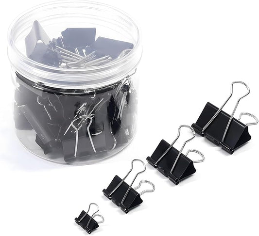 Black Binder Clips Assorted Sizes - Coideal 100 Pcs Metal Binder Paper Clips Foldback Bulldog Clip Clamps for Office School (Mini, Small, Medium, Large)
