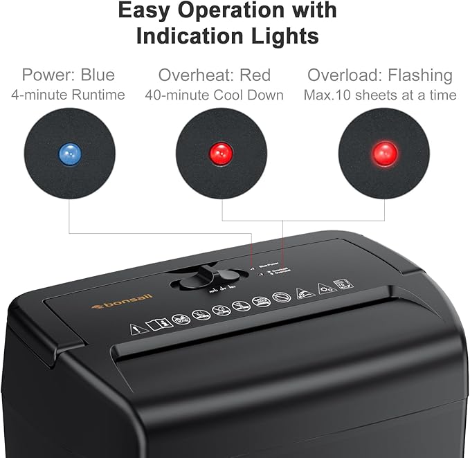 Bonsaii 10-Sheet Cross Cut Paper Shredder, 5.5 Gal Home Office Heavy Duty Shredder for Credit Card, Staple, Clip with Transparent Window(C209-D)