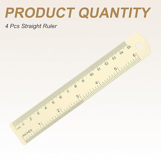 HARFINGTON 4pcs Metal Straight Ruler 15cm Metric SAE Aluminum Alloy Measuring Rulers Scale Tool with Hole for Measure Study Reading Classroom Office, White