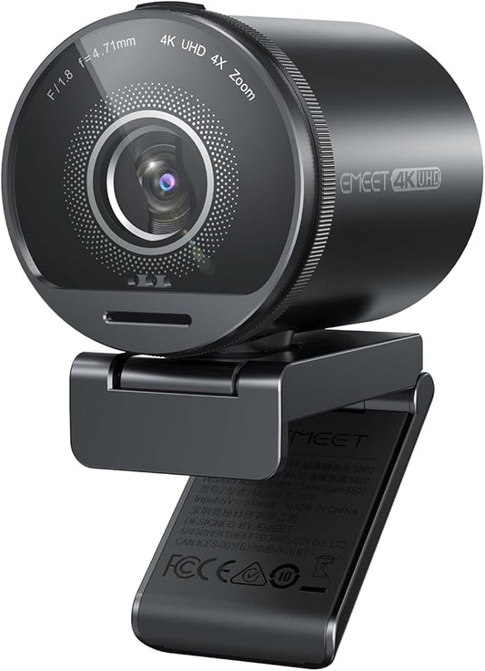 EMEET SmartCam S800-4K Webcam for Streaming, Sony 1/2'' Sensor, Supports HDR, PDAF&TOF Dual-autofocus, 1080P@60fps, 2 Noise-Cancelling Mics, 40°-73° FOV, Perfect for Live Streaming&Online Meetings