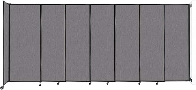 Wall-Mounted Sliding StraightWall Room Divider | Adjustable Widths | Locking Wheels | Room Separator | Up to 15'6" Wide x 6'10" Tall Slate Fabric Panels