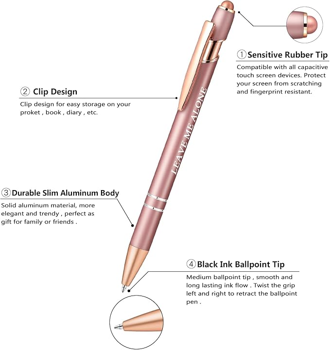 Aozora 9 Pack Ballpoint Pens Smooth Writing 2-in-1 Stylus Retractable Ballpoint Pen with Stylus tip, Office Decor Metal Stylus Pen for Touch Screens, 1.0 mm Black Ink (Funny)