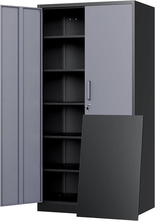 Yizosh Metal Storage Cabinet with Locking Doors and 5 Adjustable Shelves, 72" Garage Storage Cabinet Steel Lockable for Office,Home,Garage