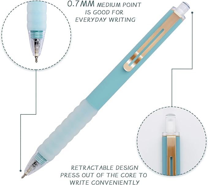 AZGO Ballpoint Pens Black Retractable Ink Writing Pen Office 0.7mm Ball Point Pen for Journaling (Gold 6-count)