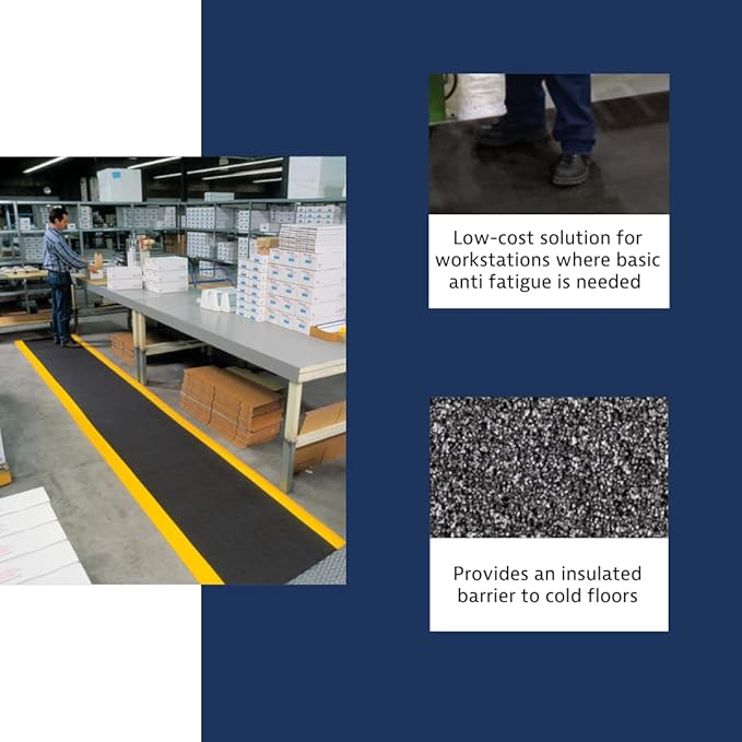 Notrax 411 Sof-Tred™ 2' x 60' x 9/16" Anti Fatigue Mat, Enhanced Slip Resistance with Beveled Edges and Pebbled Surface, Ideal for Industrial and Commercial Workplaces, Black/Yellow, 411R0424BY