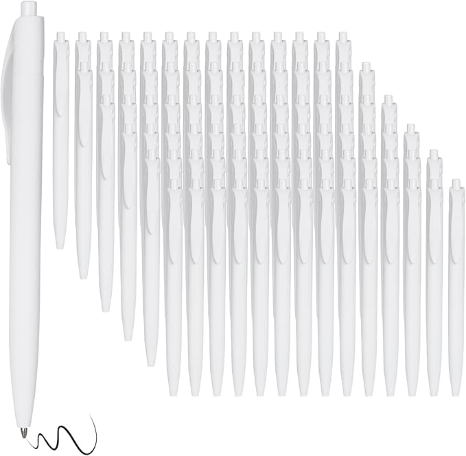 BallPoint Pens, 100 Pack (BLACK Ink),Bulk Pens, White Barrel,Click Pens for Office Home and School, Retractable Ballpoint Pens, Medium Point, 1.00MM (White)