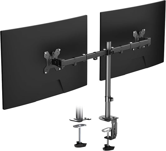 Pholiten Dual Monitor Stand, Heavy Duty Adjustable Monitor Arm Desk Mount for 2 Screens up to 32 Inches, Tilt, Swivel, Rotate, Supports Tilt, Swivel, Rotate, Supports 22 lbs per Monitor Arm