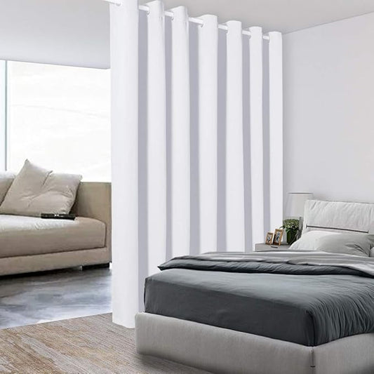 BONZER Room Divider Curtain Screen Partitions Total Privacy Wall Wide Blackout Curtains for Shared Room, 96L x 108W Inch (8L x 9W ft), 1 Panel, Greyish White