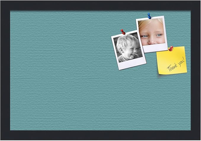 PinPix 18x12 Inch Cork Bulletin Board. This Decorative Framed Pin Board Comes with Aqua Pastel Design and a Satin Black Frame. Ideal for Home Office Decor or Message Board (PinPix-1806)