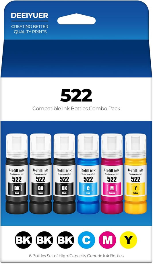 522 Ink Refill Bottles ET-2800 ET-4800 ET-2400 ET-2803 Replacement for Eco Tank 522 Ink Bottles Use for Eco Tank ET-2400 ET-2720 ET-2800 ET-2803 ET-2840 ET-4800 ET-4810 ET 2400 ET 2800 ET 4800 Printer