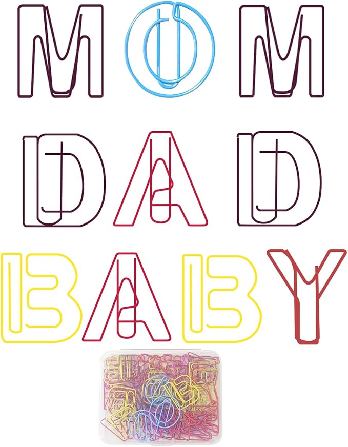 52 Pcs Stainless Steel Paper Clips - Alphabet Letter Clips for Office & School with Storage Box Assorted Color (Family Series)