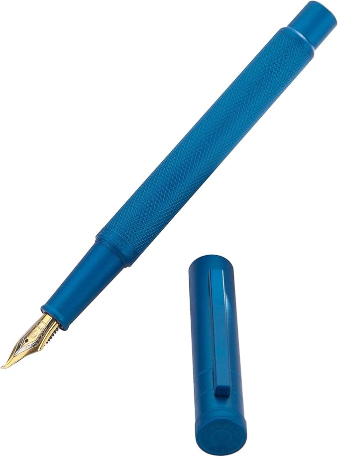 Asvine Blue Forest Fountain Pen Fude Pen Bent Nib, Classic Design with Converter and Metal Pen Case, The Light of Hope Serise