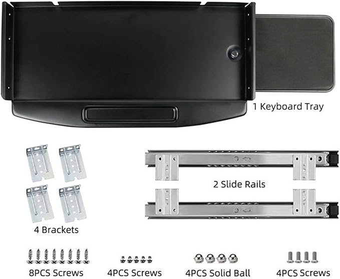 Solid Steel Under Desk Keyboard Tray Slide Out with 360° Rotating Mouse Platform,Keyboard Shelf Sliding,Under Desk Mounted Keyboard Holder,Under Desk Keyboard Drawer 28"Lx10"W