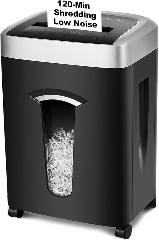 120-Minute Paper Shredder - 15-Sheet Capacity, 30L（7.9 Gallon） Bin, 58dB Quiet Operation, P4 Cross-Cut Heavy-Duty Shredder for Home & Office Use
