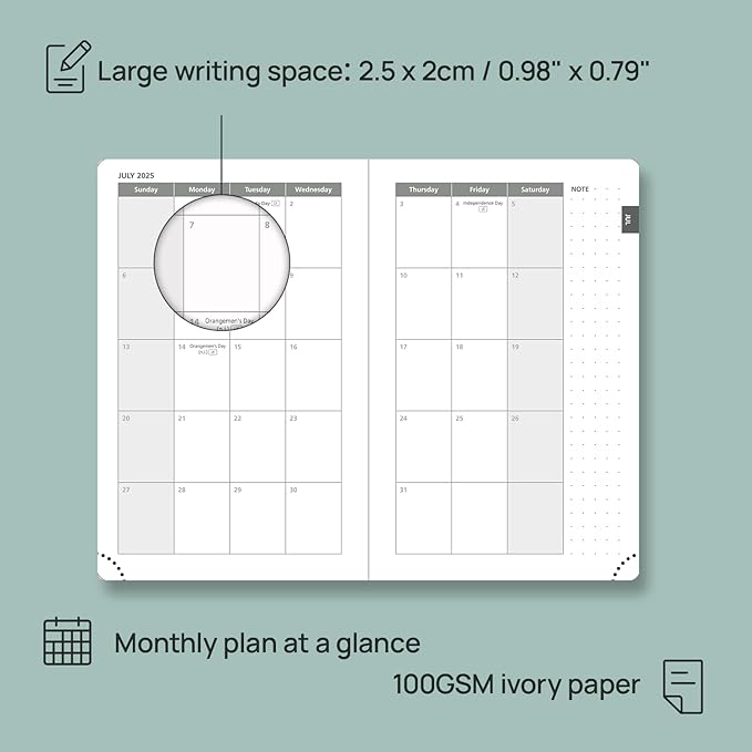 POPRUN Planner 2025-2026 Weekly Notebook for Purse(Pocket Size 4''x 6.25'') Small Academic Calendar (JUL.25 - JUN.26) with Monthly Tabs, Leather Soft Cover, Inner Pocket, 100 GSM - Lilac